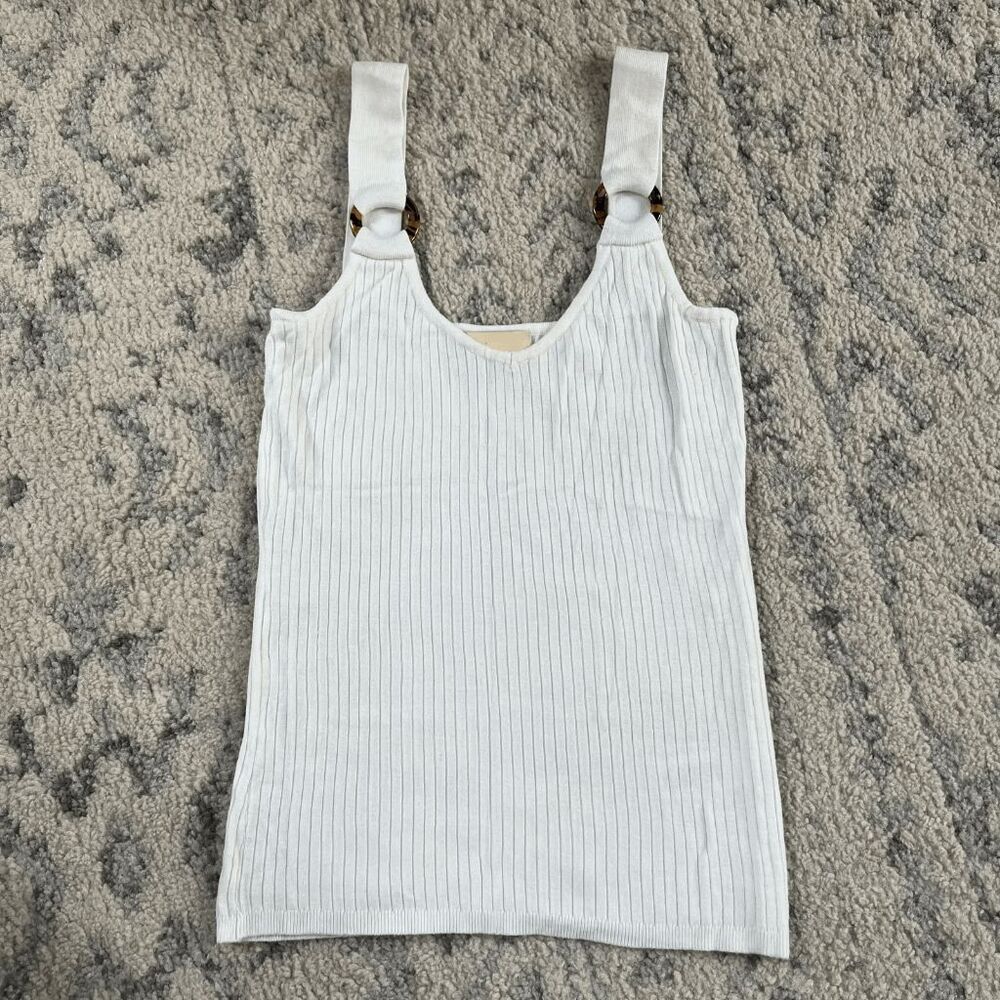 Elie Tahari White Ribbed Ring Tank S